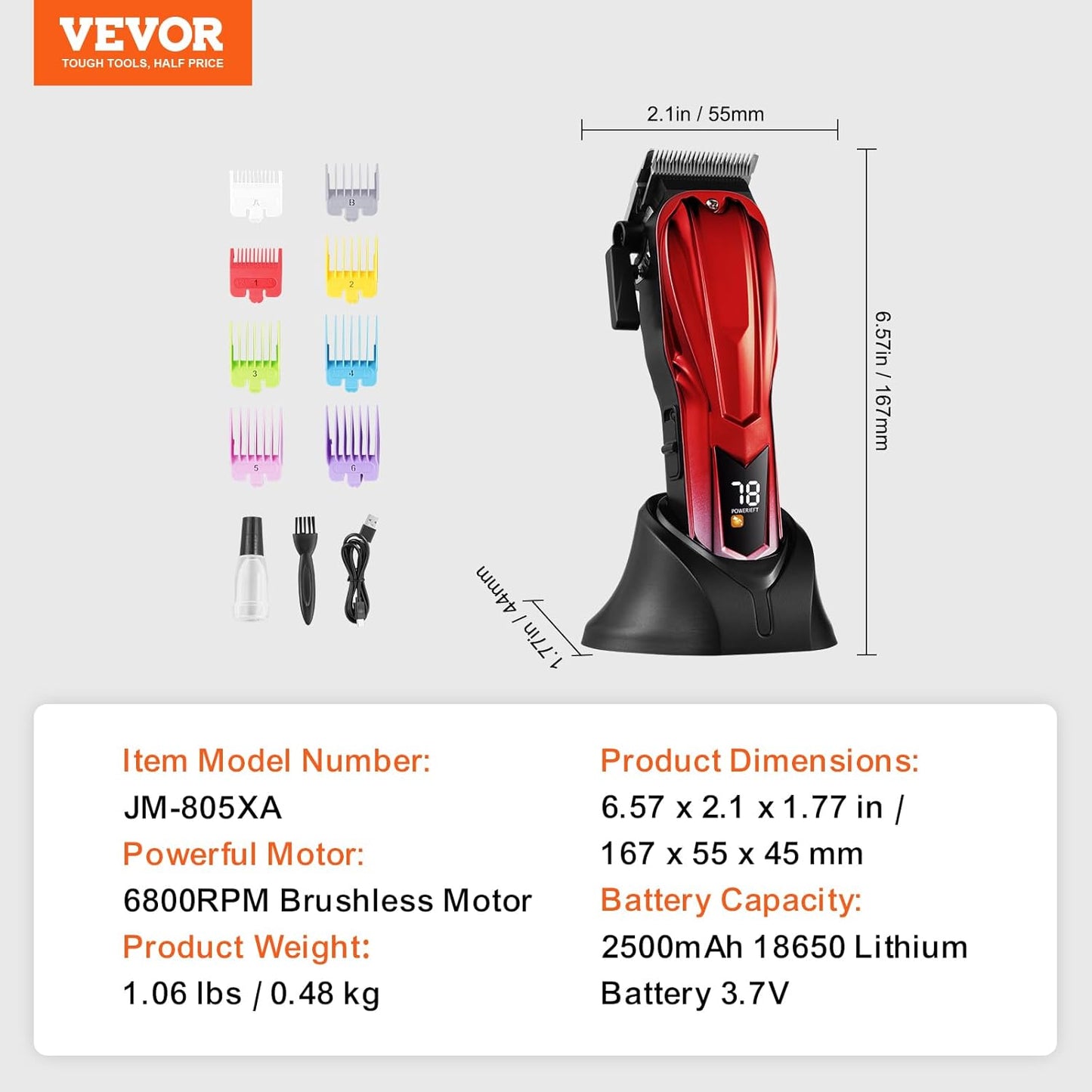 Professional Hair Clipper for Men, Cordless Barber Clipper with 6800RPM