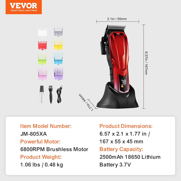 Professional Hair Clipper for Men, Cordless Barber Clipper with 6800RPM